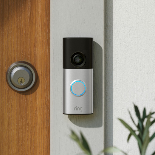 Ring video doorbell installed beside an entryway